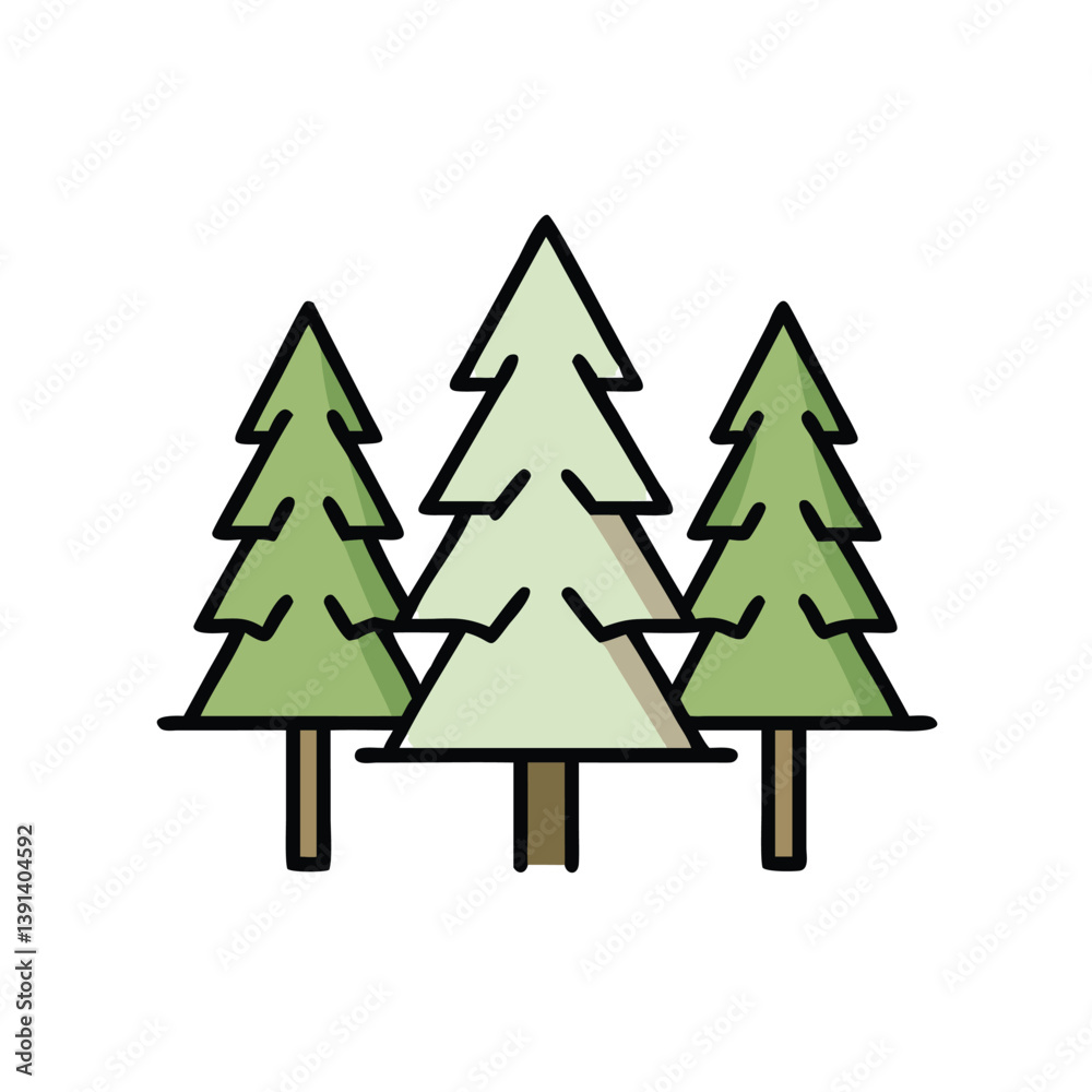 Obraz premium Three Simple Evergreen Trees Illustration On White Background Ideal For Nature Designs