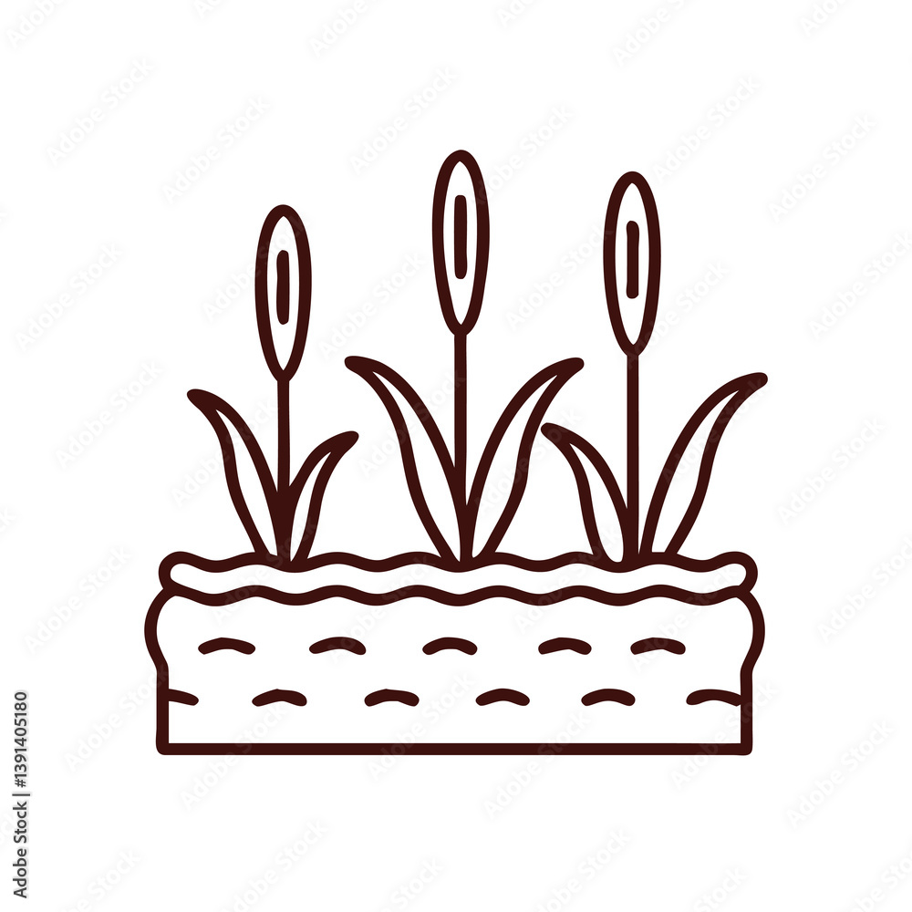 Reed Plants Silhouette Design In Soil With Line Style Illustration Reed Plants Silhouette Design In Soil With Line Style Illustration