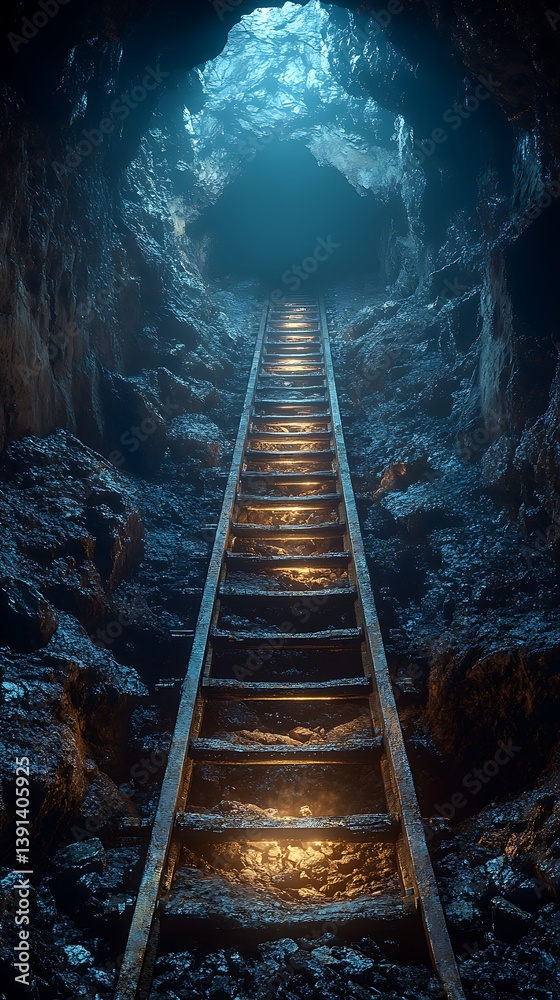 Naklejka premium Glowing tunnel railway path adventure scene high resolution picture