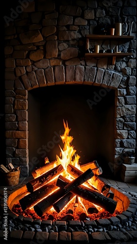 fireplace with burning logs
