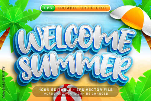 welcome summer 3d text effect and editable text effect with a beach background
