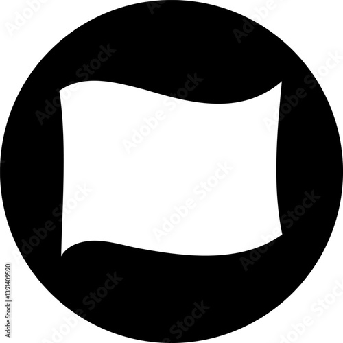 Abstract white rectangle inside black circle simple graphic representation