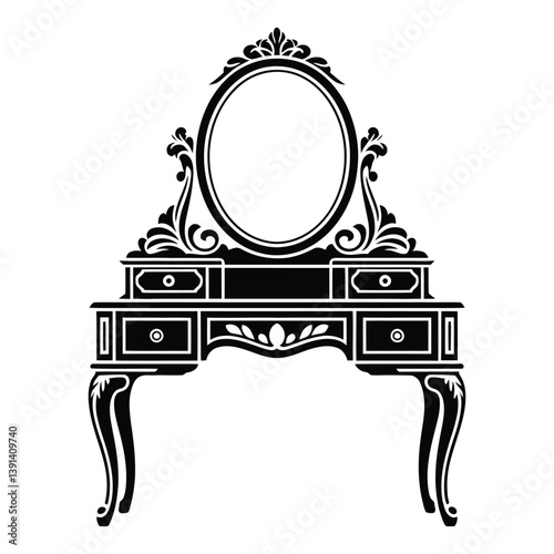 Vanity Table Silhouette, Vector, Icon, Logo, White Background.
