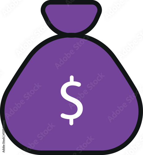 Sack dollar icon. Money bag with Dollar sign. Icon on colorful buttons. 