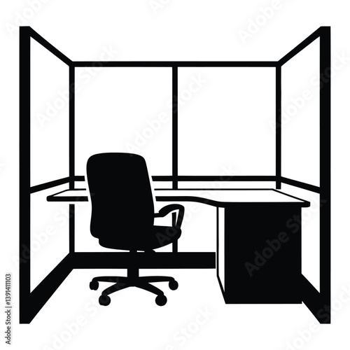 Officer Cubicle Silhouette, Vector, Icon, Logo, White Background.