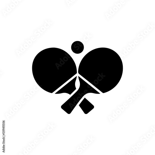 Table Tennis Racket and Ball in Crossed Position Icon for Sports