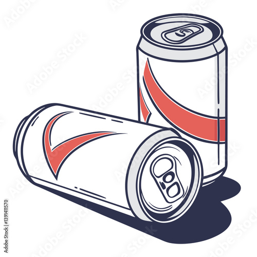Latinha de refrigerante, cerveja, alumínio, deitada em uma superfície branca, isolado em fundo branco. Arte ilustração para apresentação de logo, logomarca,