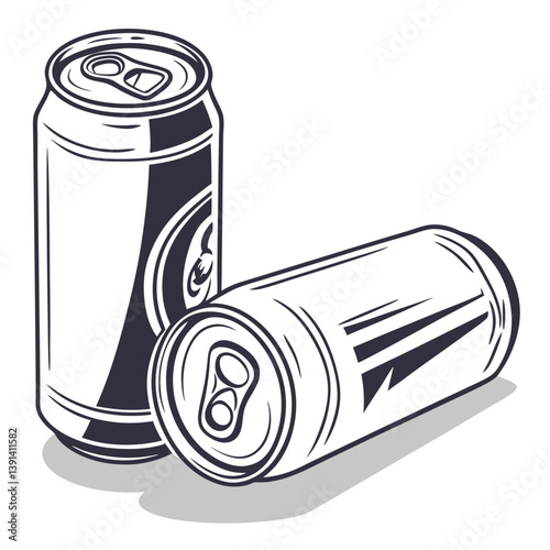 Latinha de refrigerante, cerveja, alumínio, deitada em uma superfície branca, isolado em fundo branco. Arte ilustração para apresentação de logo, logomarca,