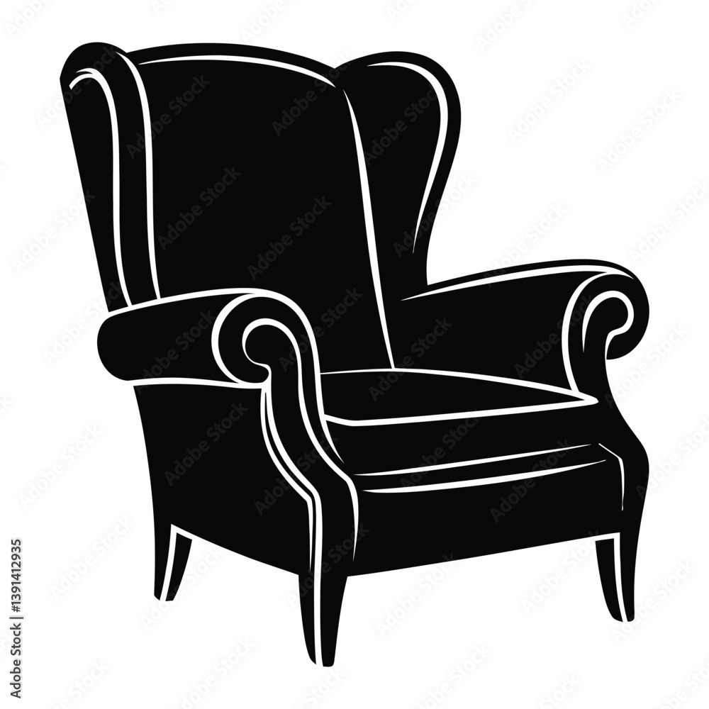 Armchair Silhouette, Vector, Icon, Logo, White Background. Armchair Silhouette, Vector, Icon, Logo, White Background.