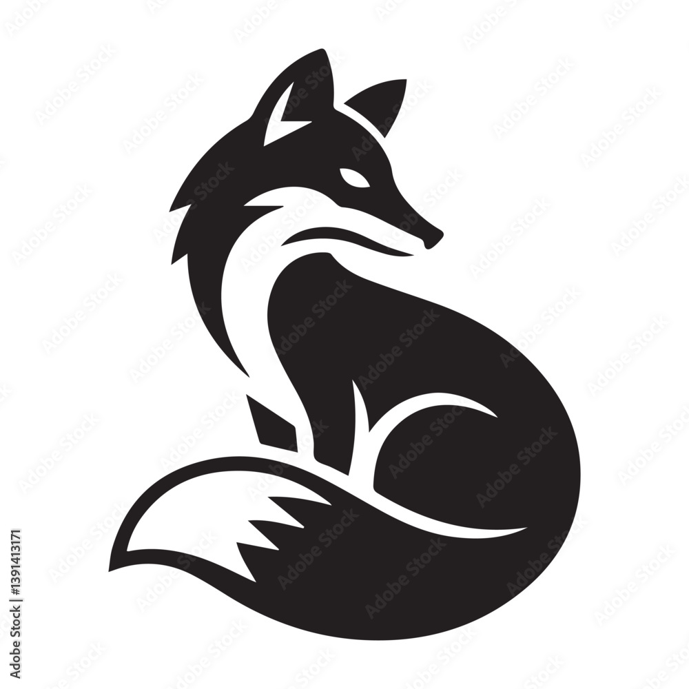 Fototapeta premium Minimalist Elegant Sitting Fox Silhouette Vector