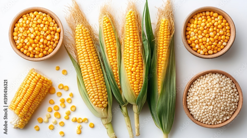 isolated organic fresh corn or maize on a white background.
