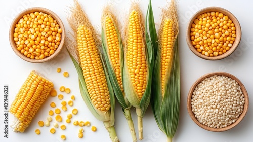 Obraz na płótnie isolated organic fresh corn or maize on a white background. w salonie