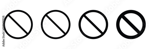 Sign forbidden. Icon symbol ban. Red circle sign stop entry and slash line isolated on white background. Mark prohibited. Round cross logo restrict entrance. Signal cancel enter. Vector illustration .