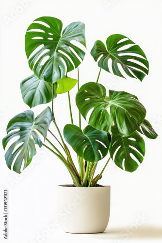 Monstera trees planted isolated on white background
