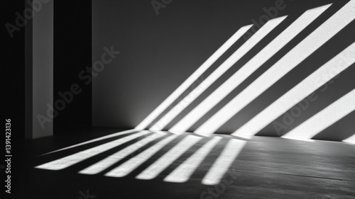 Obraz na płótnie Abstract light and shadow lines casting diagonally on dark floor and wall in black and white minimalism w salonie