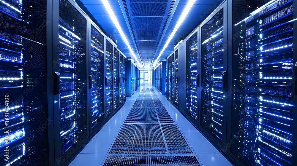 Fototapeta premium Data center infrastructure optimization urban technology hub visual data environment modern digital space
