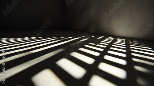 Obraz na płótnie Diagonal and horizontal light shadows on concrete floor creating abstract minimalist composition in moody lighting w salonie