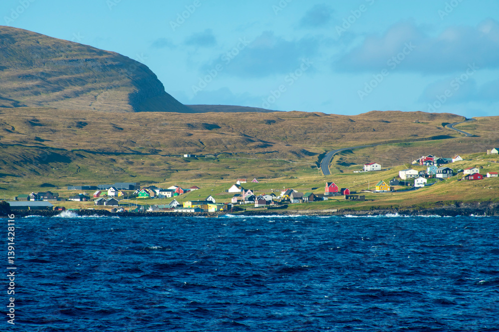 Obraz premium Skalavik Village on Sandoy Island - Faroe Islands