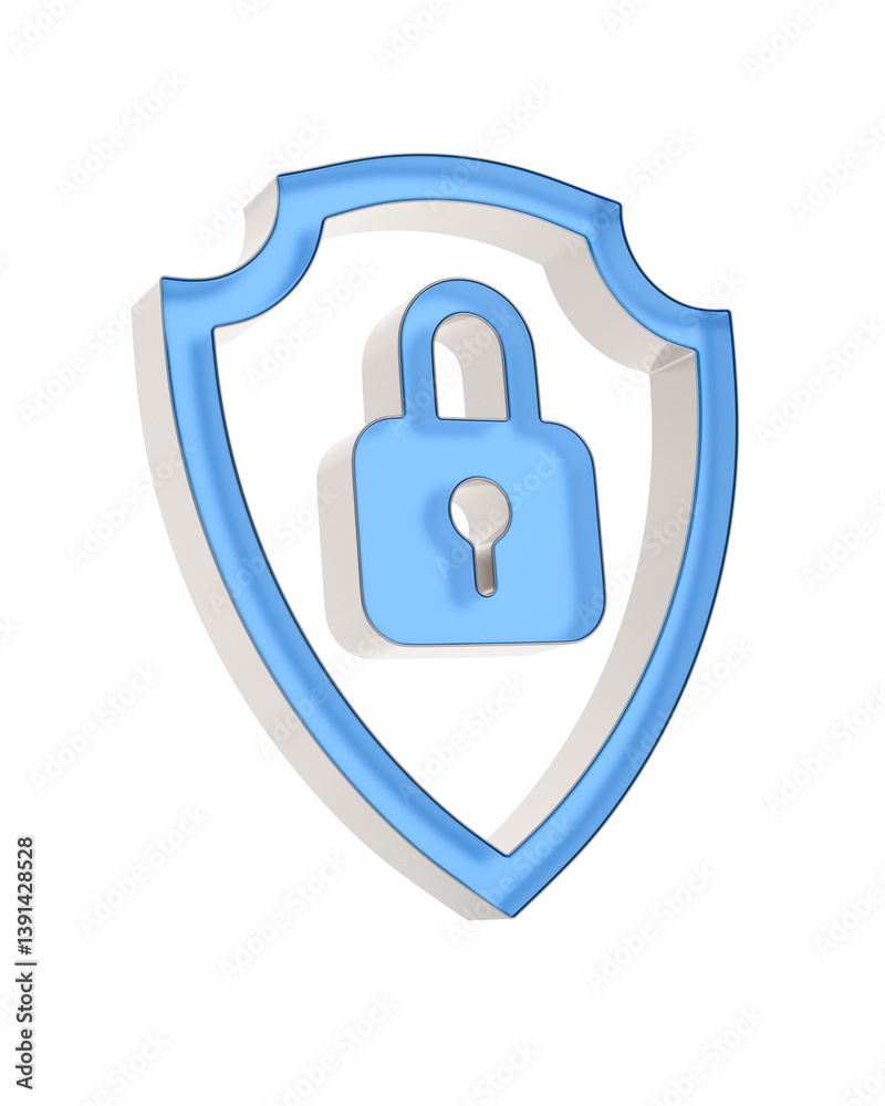 Glass lock into shield on white background. Isolated 3D illustration Glass lock into shield on white background. Isolated 3D illustration