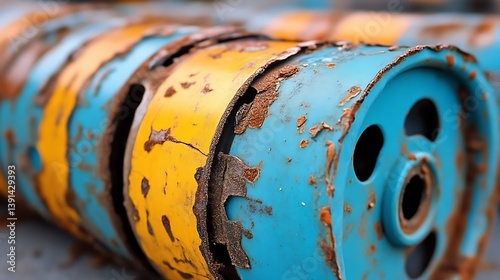 Wallpaper Mural Rusty, weathered, blue and yellow industrial parts. Torontodigital.ca