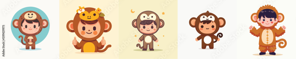 Obraz premium vector of boy wearing monkey costume