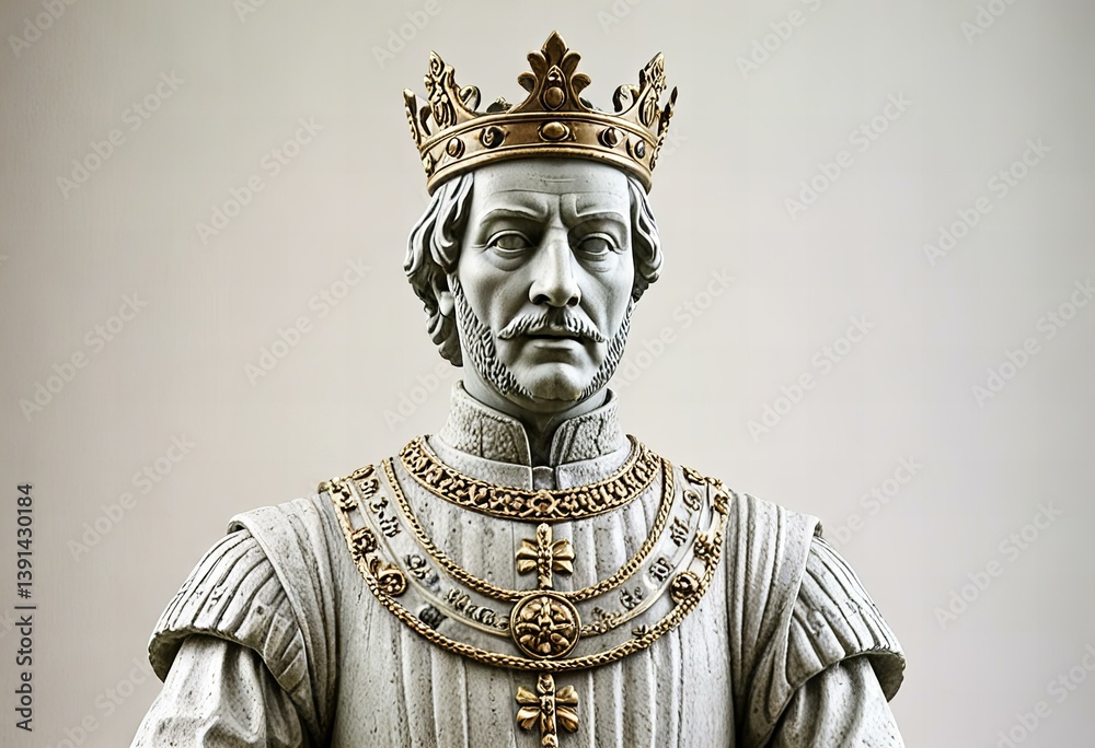 Fototapeta premium Tudor king statue, isolated against a white background.