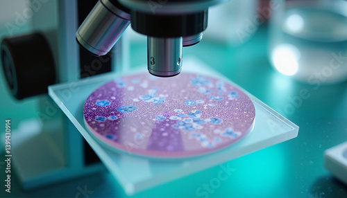 Microscopic view of malaria samples under modern science microscope  