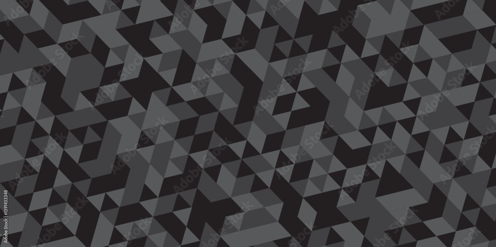 Abstract geometric black and gray background seamless mosaic and low polygon triangle texture wallpaper. Triangle shape retro wall grid pattern geometric ornament tile vector square element.
Abstract geometric black and gray background seamless mosaic and low polygon triangle texture wallpaper. Triangle shape retro wall grid pattern geometric ornament tile vector square element.