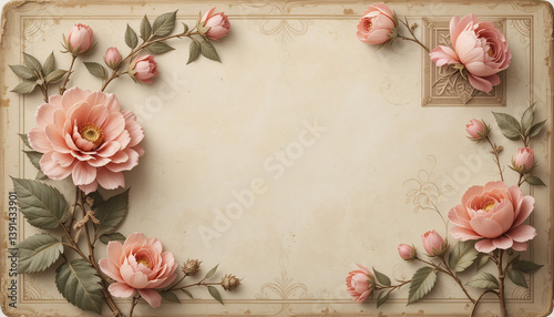 Vintage Postcard With Pink Floral Border