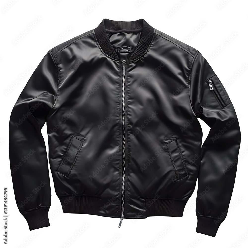 Black Bomber Jacket isolated on transparent background Generative Ai


