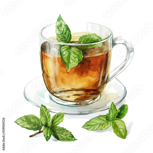 Peppermint Tea, watercolor illustration, isolated on a white background.


