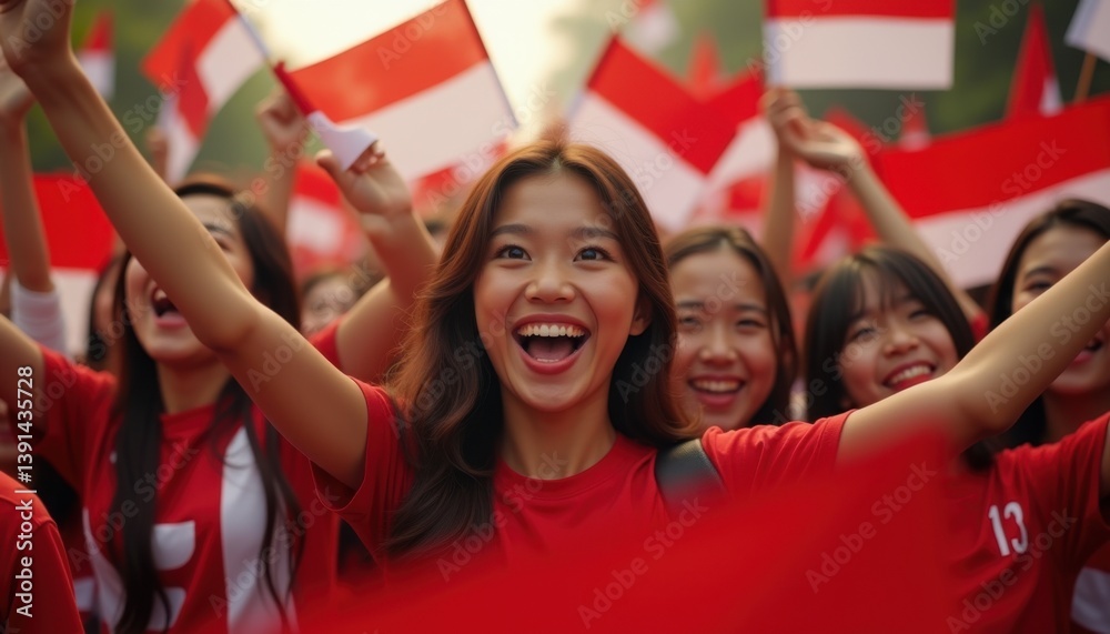 Fototapeta premium Crowd Waving Flags in Celebration