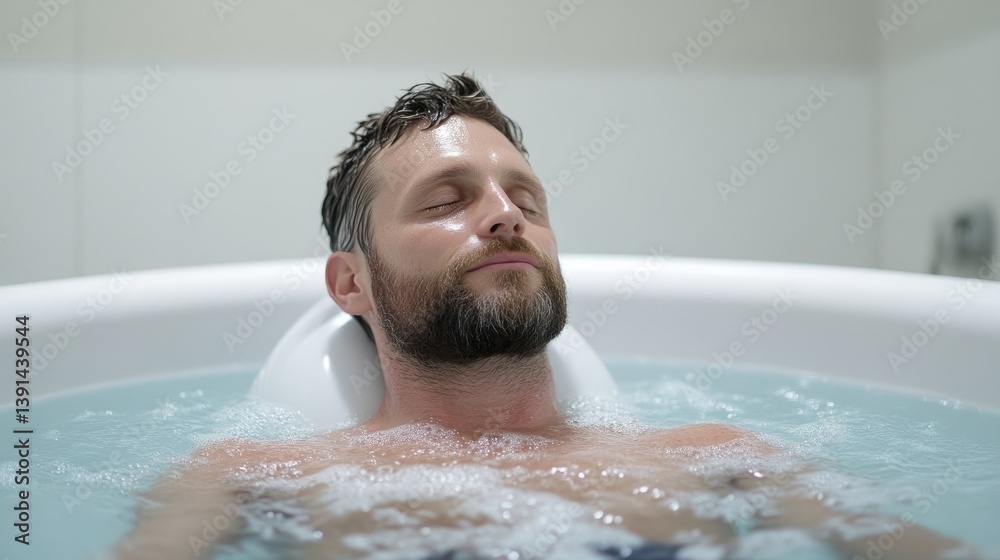 Relaxed man enjoying a therapeutic spa bath