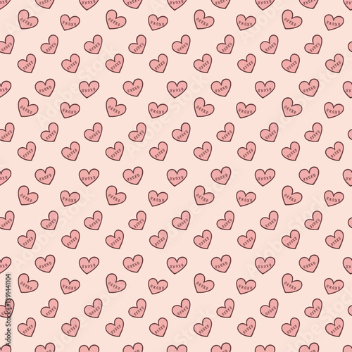 A seamless romantic pattern featuring hand-drawn pink hearts on a soft beige background, perfect for Valentine’s Day or love-themed designs.  
