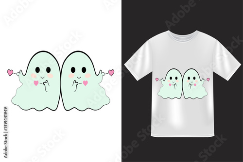 Cute Ghost Couple Illustration for T-Shirt Design

