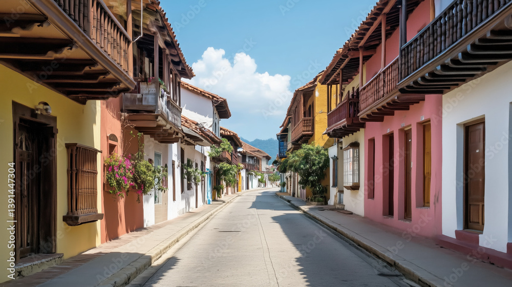 Fototapeta premium Colorful historic town street with traditional architecture and houses.