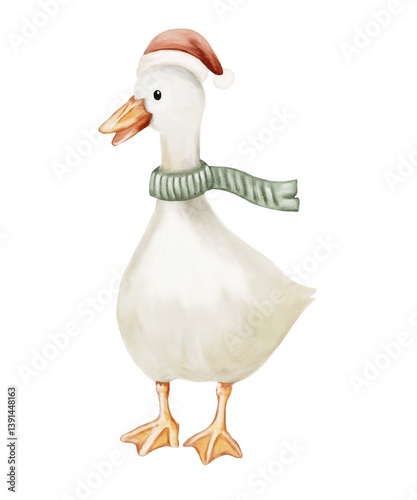 Festive geese wearing hats and scarves perfect for holiday wrapping and decor