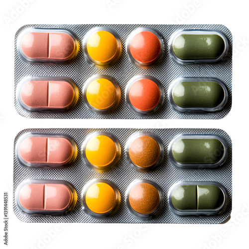 Colorful pills in blister packs medicine healthcare treatment