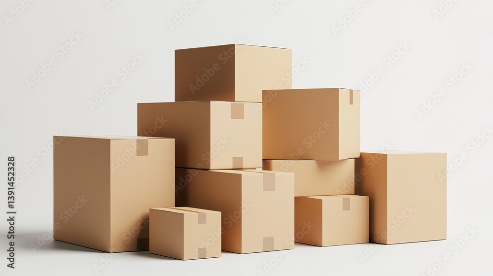 Organized Stack of Brown Cardboard Shipping Boxes Organized Stack of Brown Cardboard Shipping Boxes