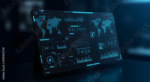 A futuristic AI cybersecurity dashboard that delivers real-time insights to detect and neutralize digital threats immediately