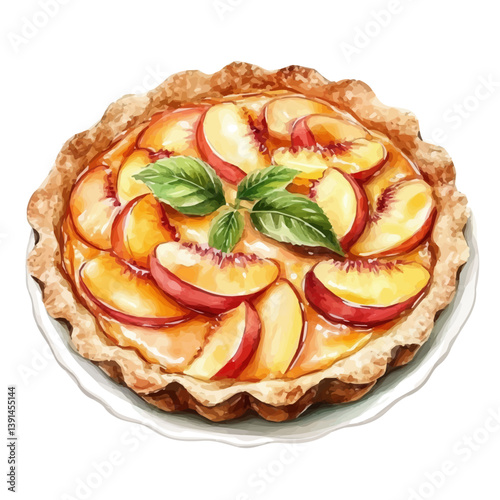 Peach Cobbler, watercolor illustration, isolated on a white background.

