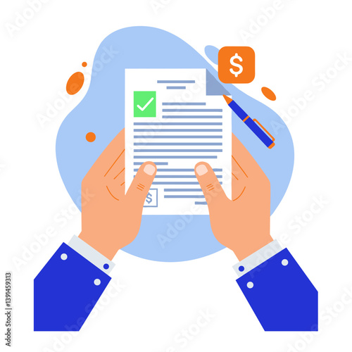 Hands holding approved finance document with check mark  