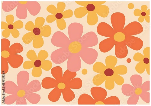 Groovy abstract flower art. Organic doodle shapes in trendy naive retro hippie 60s 70s style