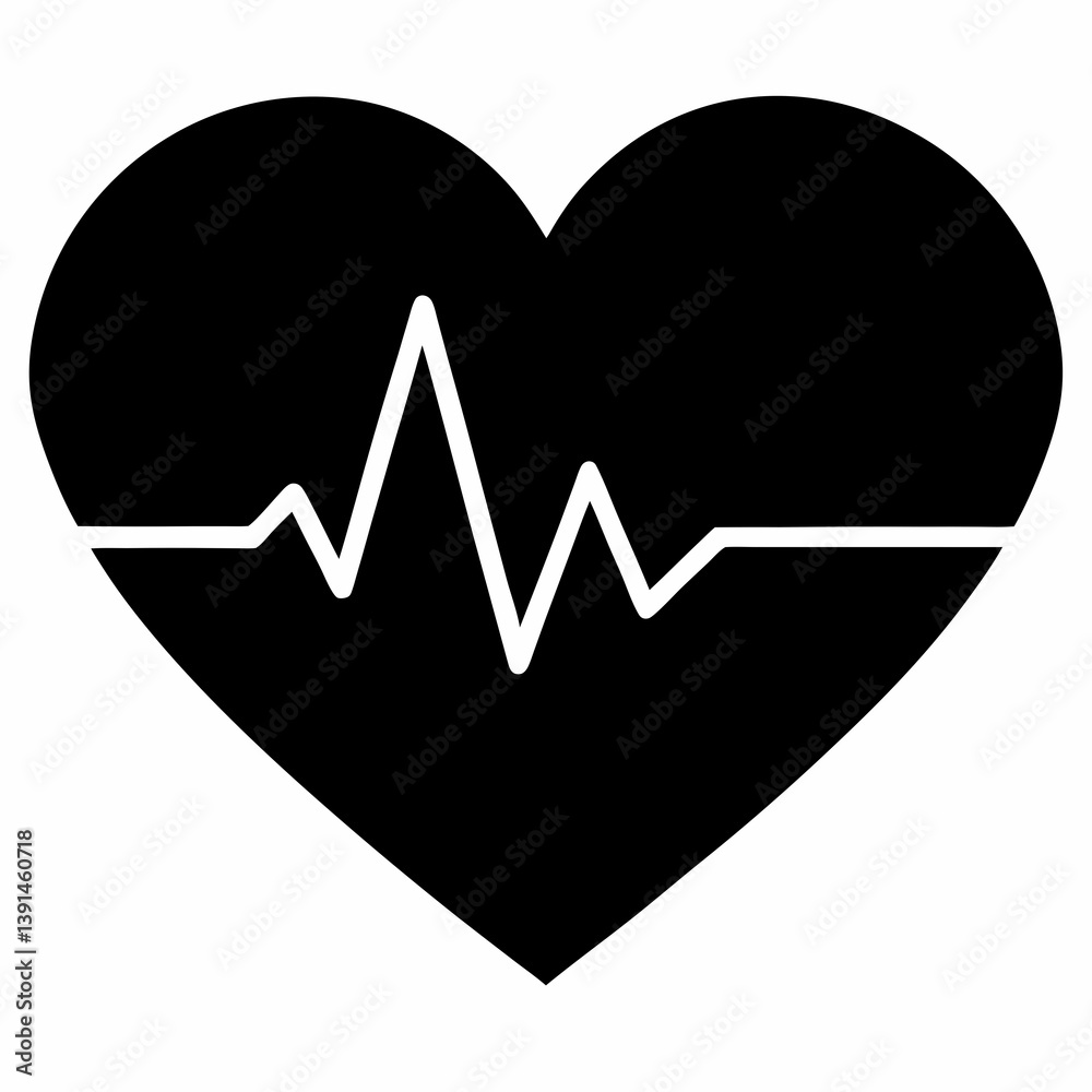 Silhouette of a Soft Heartbeat in Black Vector Art Silhouette of a Soft Heartbeat in Black Vector Art