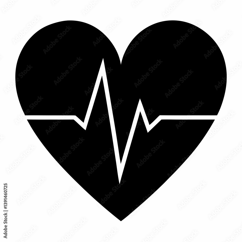 Silhouette of a Soft Heartbeat in Black Vector Art Silhouette of a Soft Heartbeat in Black Vector Art