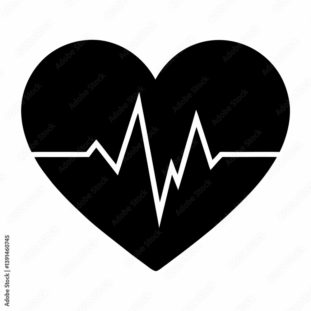 Silhouette of a Soft Heartbeat in Black Vector Art Silhouette of a Soft Heartbeat in Black Vector Art