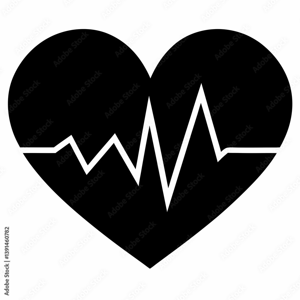 Silhouette of a Soft Heartbeat in Black Vector Art Silhouette of a Soft Heartbeat in Black Vector Art