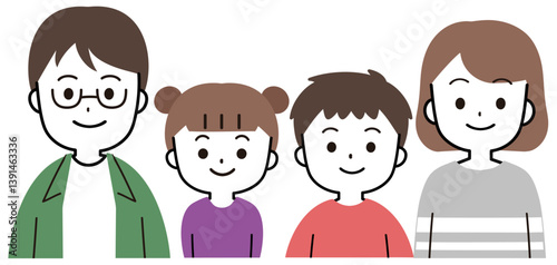 笑顔のかわいいシンプルな家族のイラスト