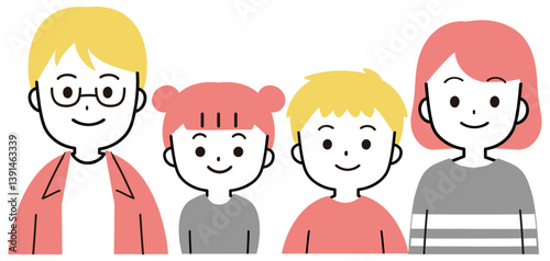 笑顔のかわいいシンプルな家族のイラスト