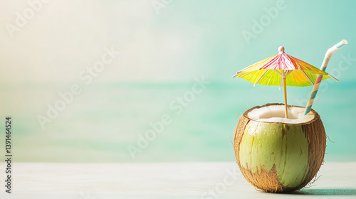 Wallpaper Mural Refreshing cocktail in green coconut by the sea. Torontodigital.ca